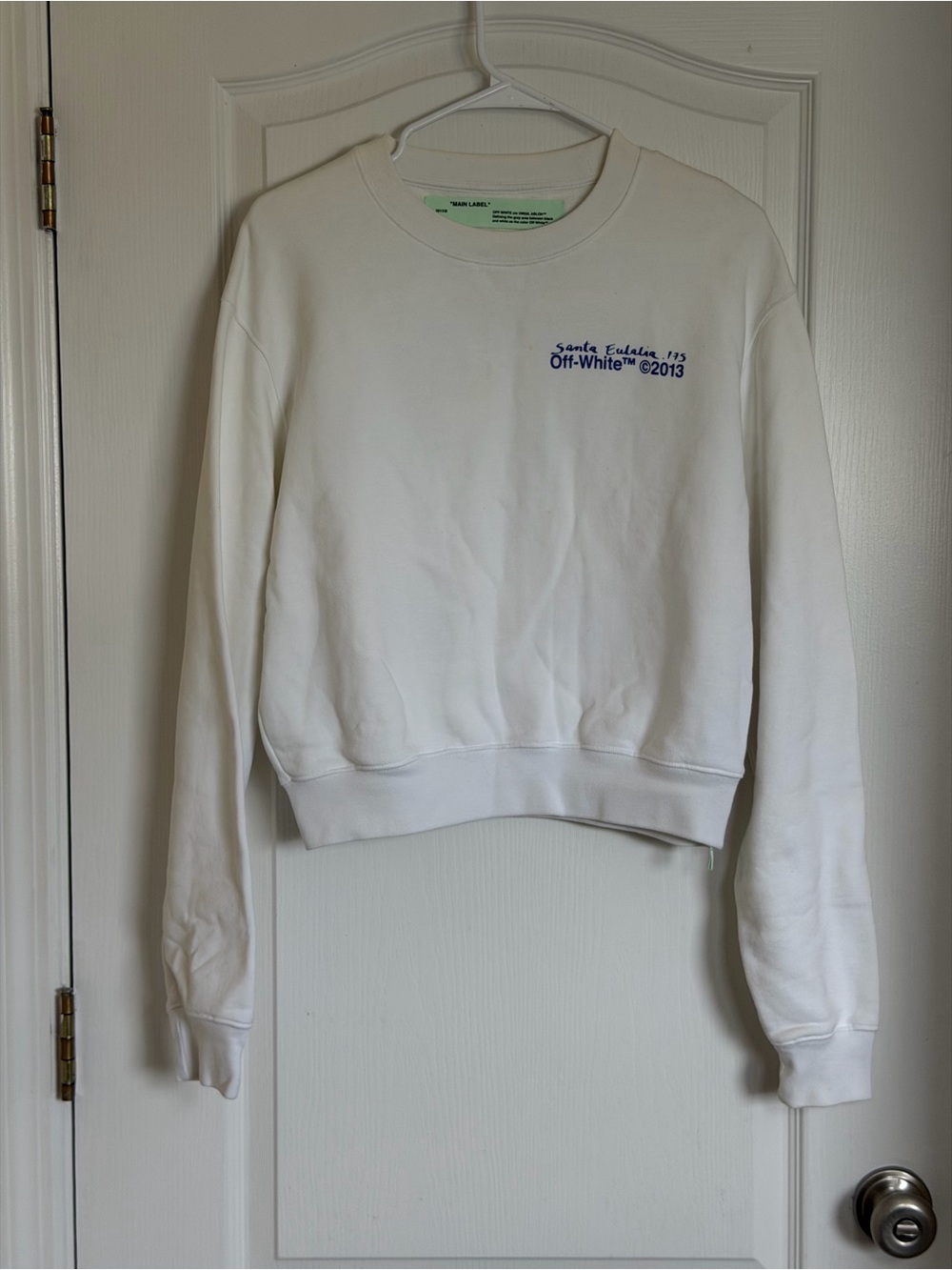 Off-White c/o Virgil Abloh XS Santa Eulalia 1/15 White Cropped Sweatshirt